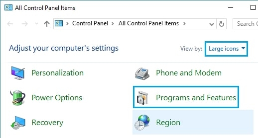 Окно Панели управления с разделом Программы и компоненты