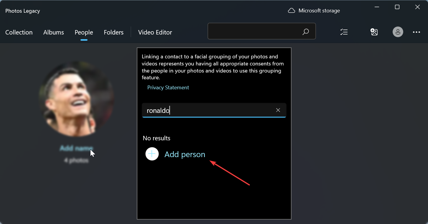 Создание нового контакта для метки лица