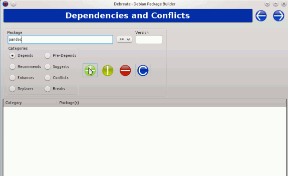 Окно зависимостей: добавление pandoc и zenity в список Depends