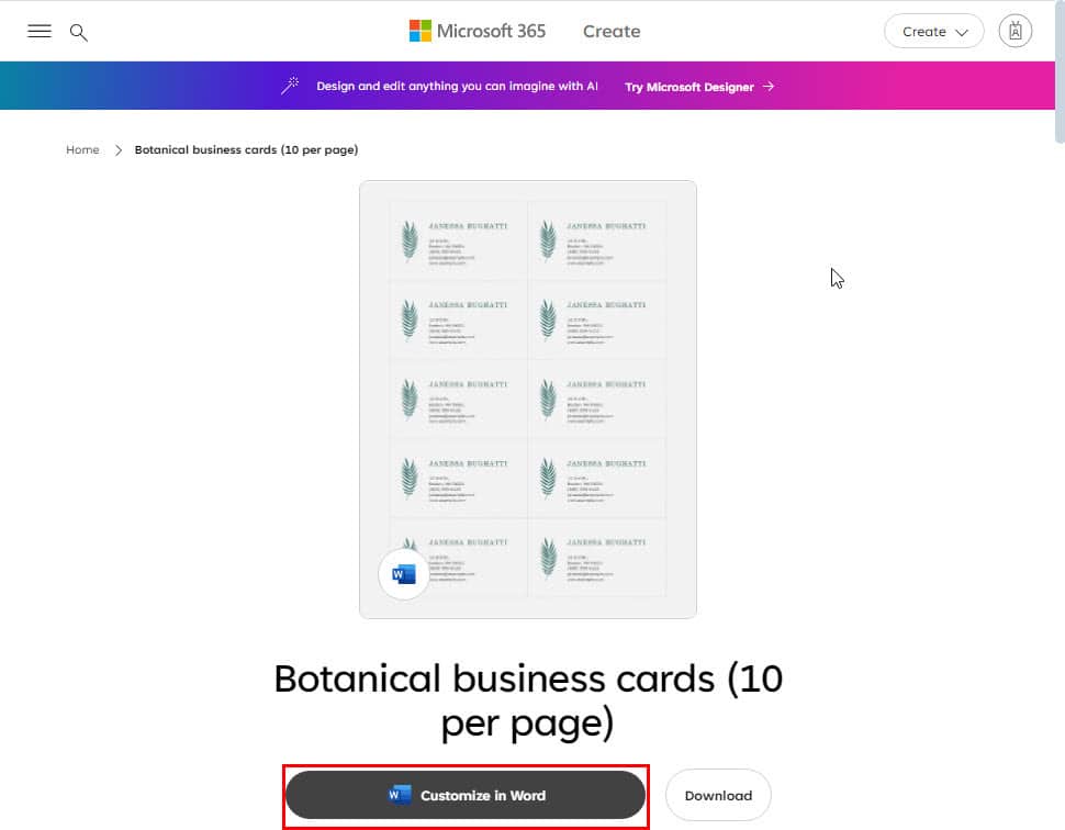 Кнопка кастомизации шаблона в Word