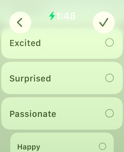 Выбор слов на Apple Watch для уточнения эмоции.
