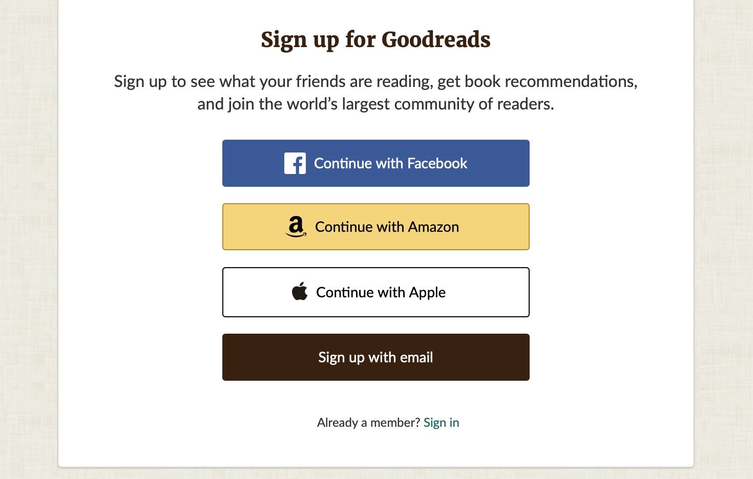 Скриншот сайта Goodreads со сроками регистрации