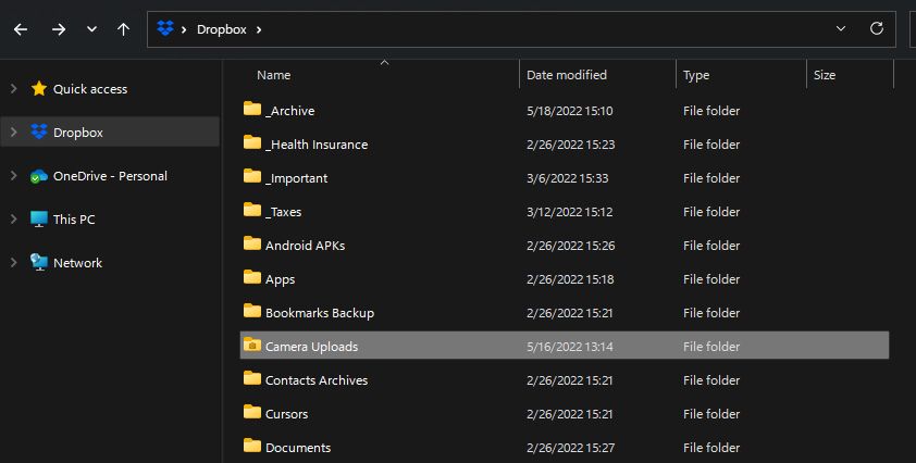 Пример организации папок в Dropbox
