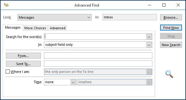 Панель Advanced Find с множеством критериев поиска