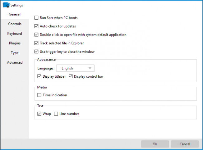 Окно настроек: горячие клавиши и другие параметры управления Seer
