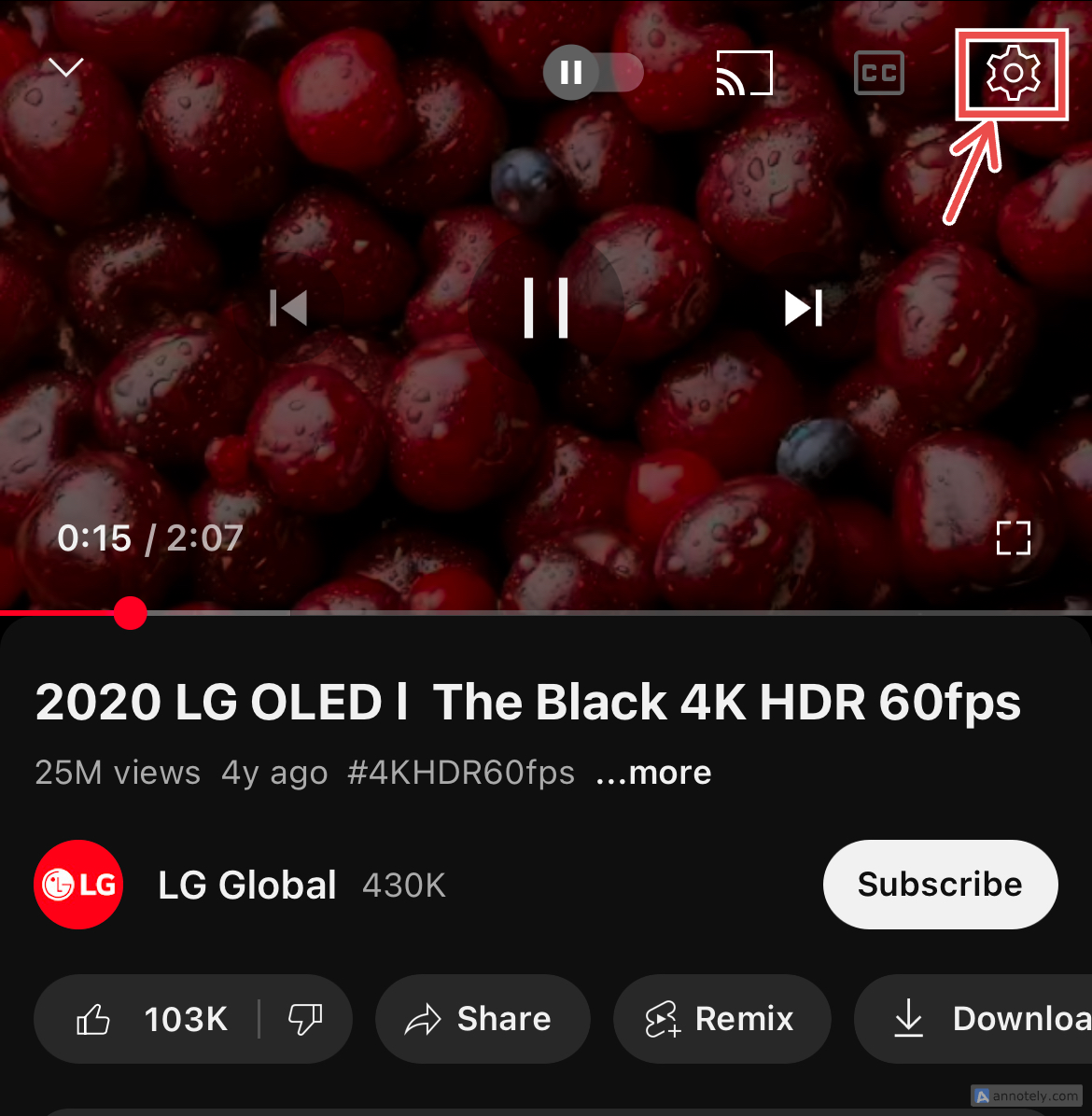Настройки внутри плеера YouTube на iPhone
