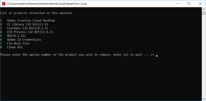 Список установленных Adobe приложений в утилите Cleaner