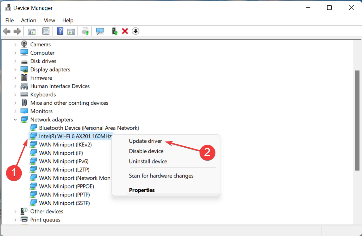 Опция обновления драйвера
