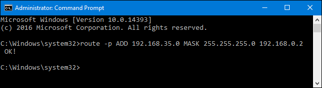 Добавление -p делает маршрут постоянным между перезагрузками.