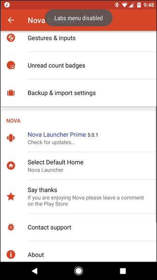 Финальный скриншот экрана Nova Launcher после настройки