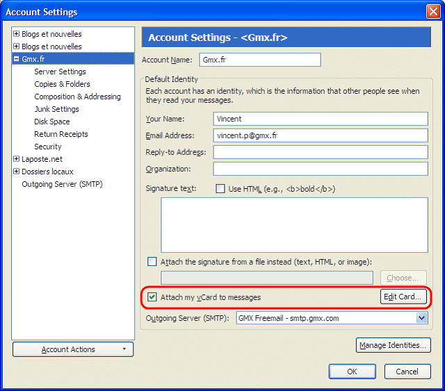 Иллюстрация процесса прикрепления vCard к письму в почтовом клиенте