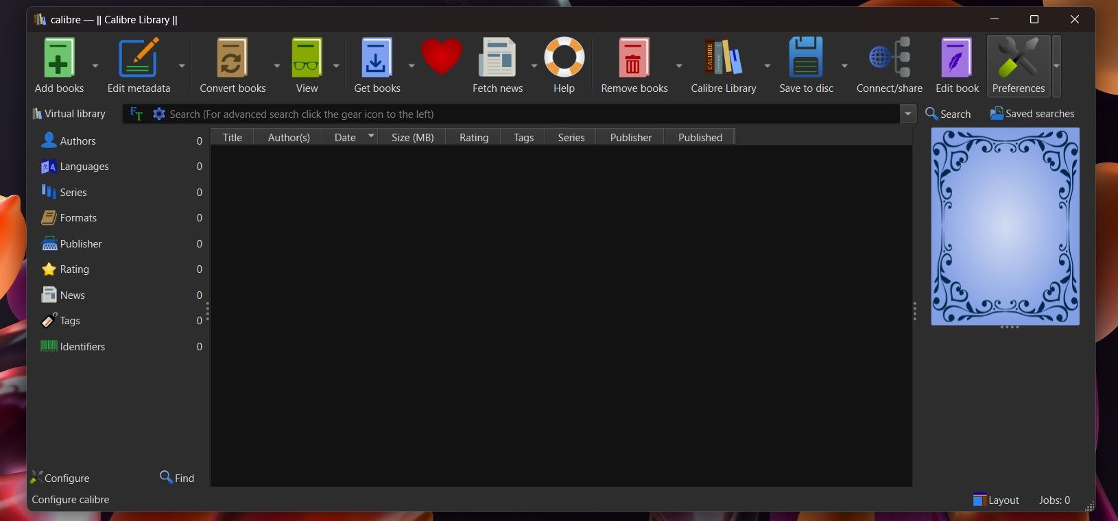 Preferences Button on Calibre