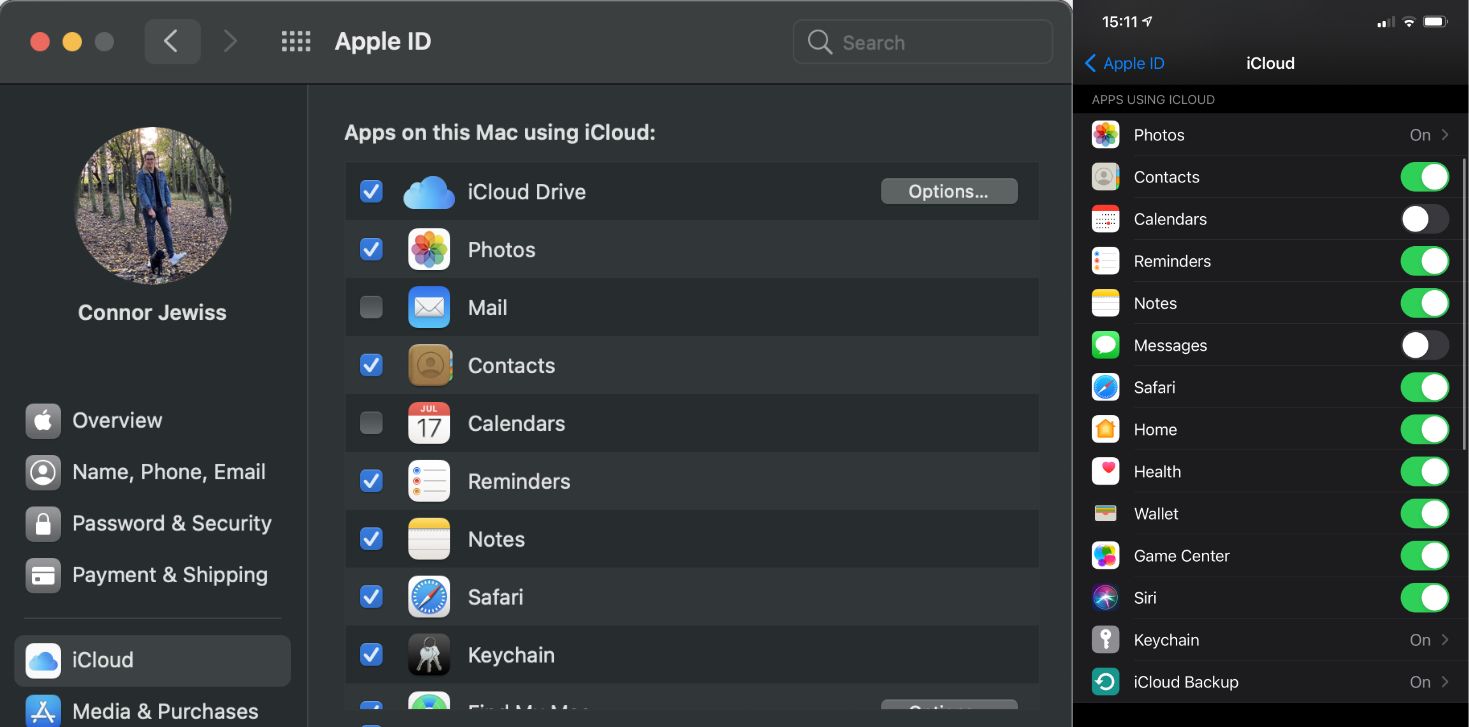 Скриншоты включения iCloud‑Связки ключей на iPhone и Mac.