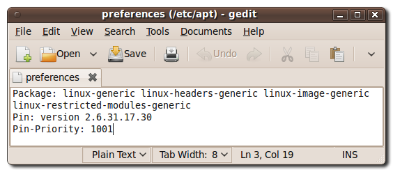 Пример заполненного /etc/apt/preferences с фиксацией версии ядра