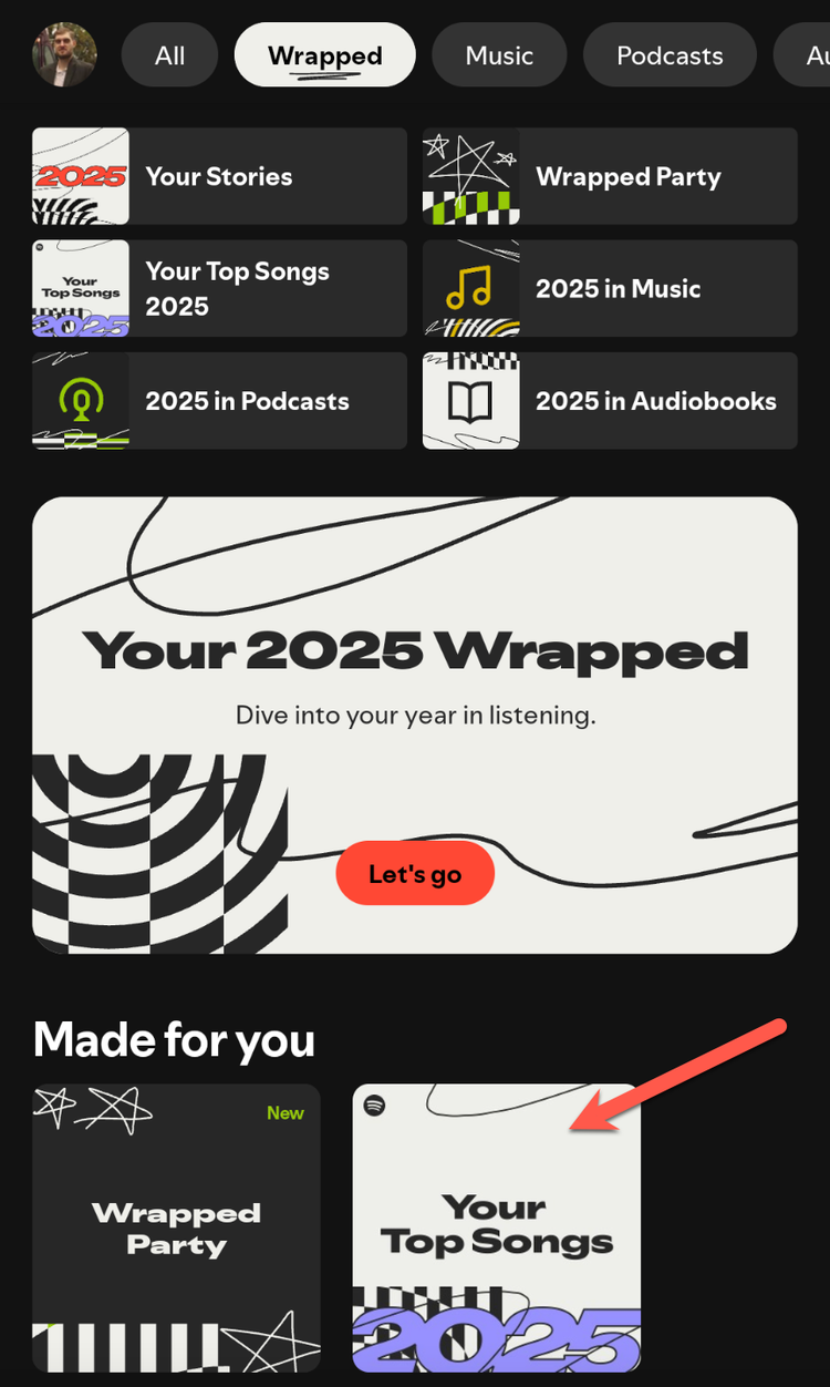 Скриншот: плейлист 'Your Top Songs 2025' в Spotify