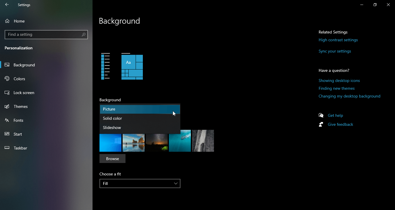 Настройки фона Windows: отключение слайдшоу