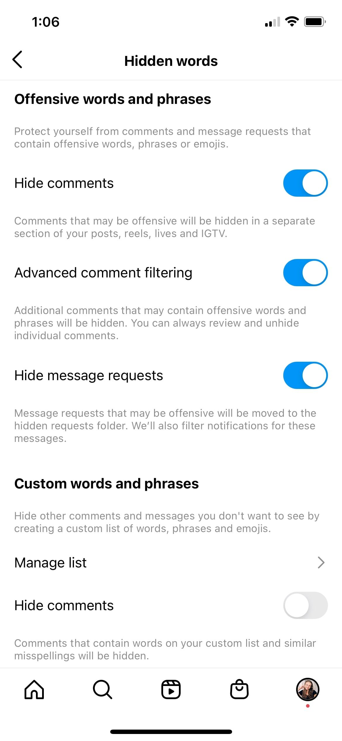 Страница скрытых слов в Instagram