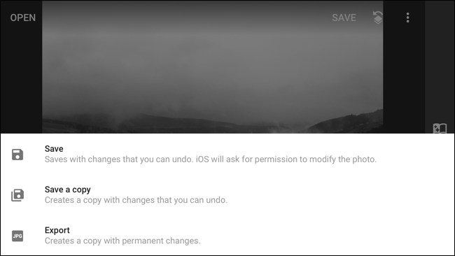 Сохранение результата в Snapseed
