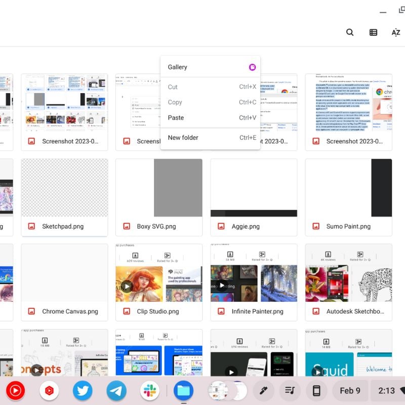 вставка файлов в папку на Chromebook