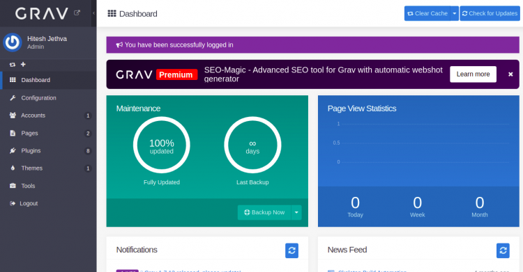 Панель управления Grav CMS