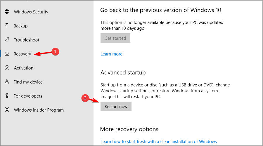 Перезагрузка для дополнительных параметров загрузки