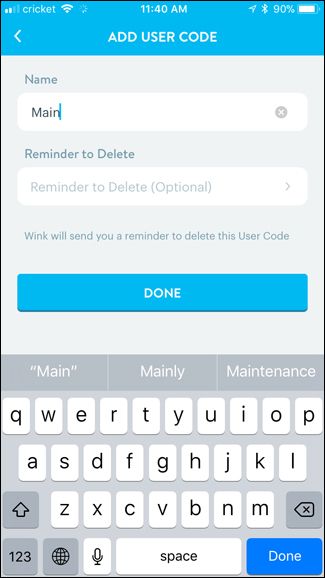 Присвоение имени новому коду и напоминание в приложении