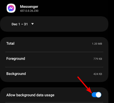 Настройки использования мобильных данных для приложения Messenger на Android