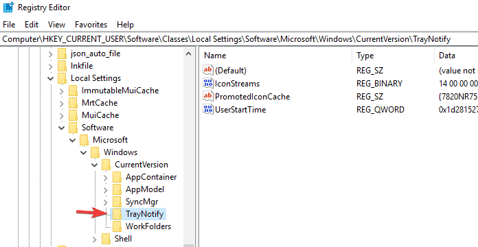 Редактор реестра с TrayNotify