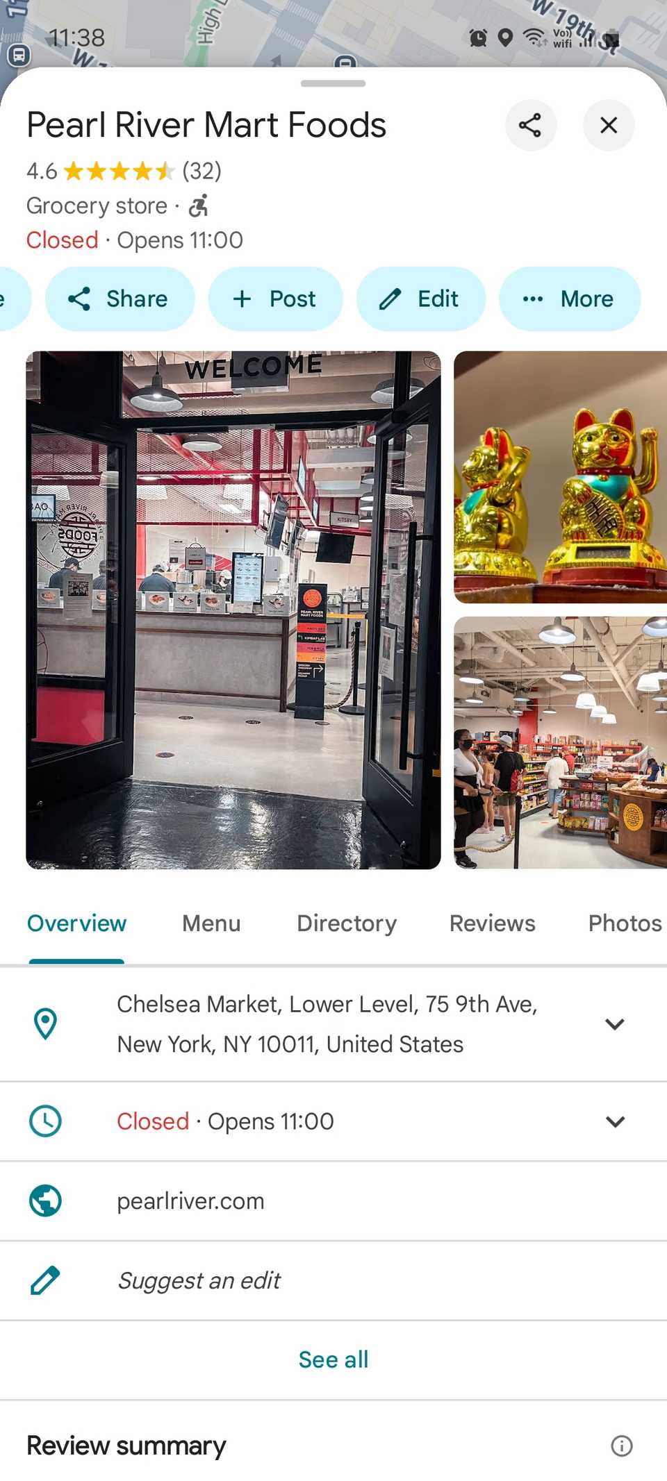 Предпросмотр места в Google Maps с кнопкой добавления метки