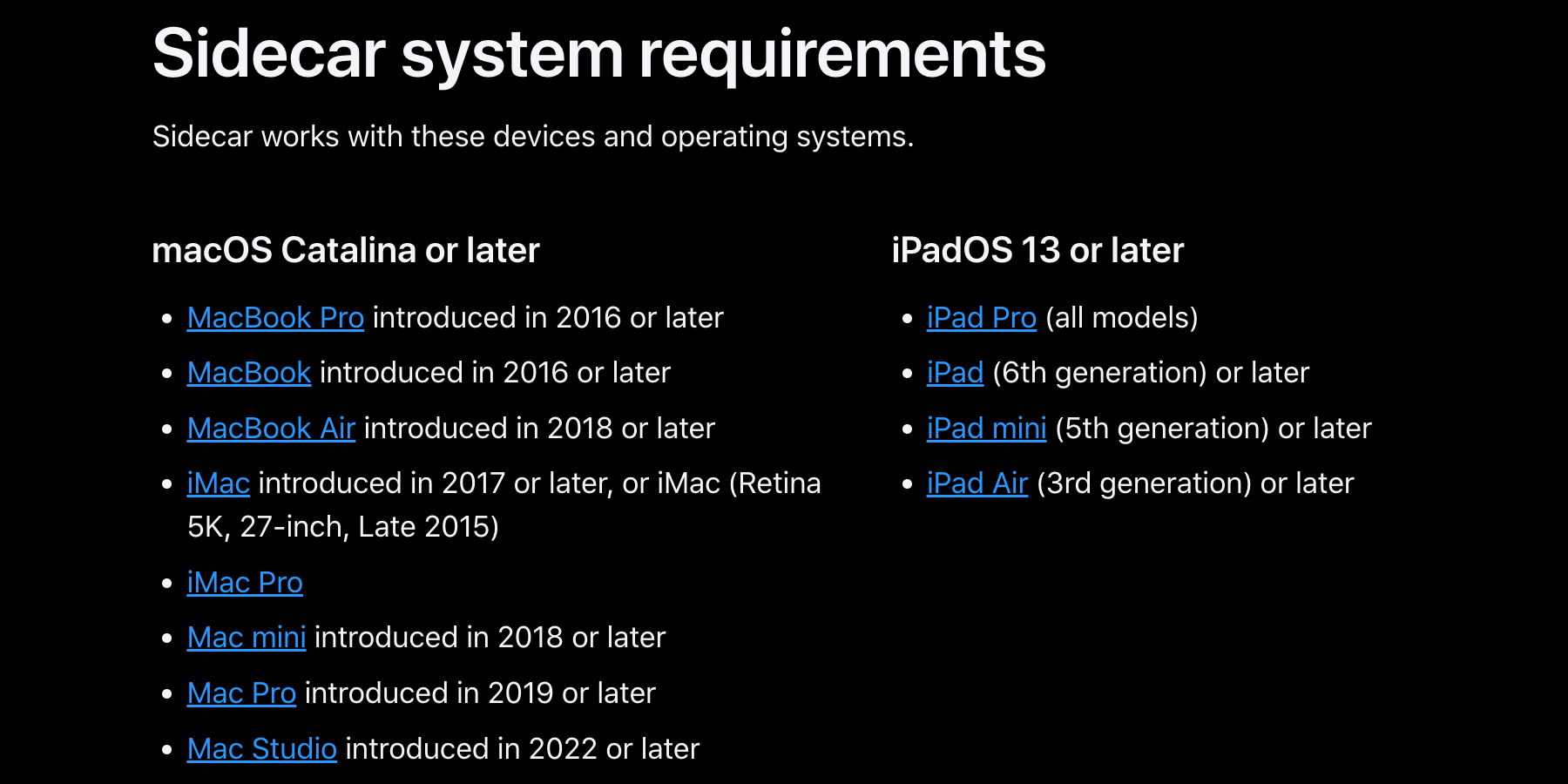 Страница системных требований Sidecar