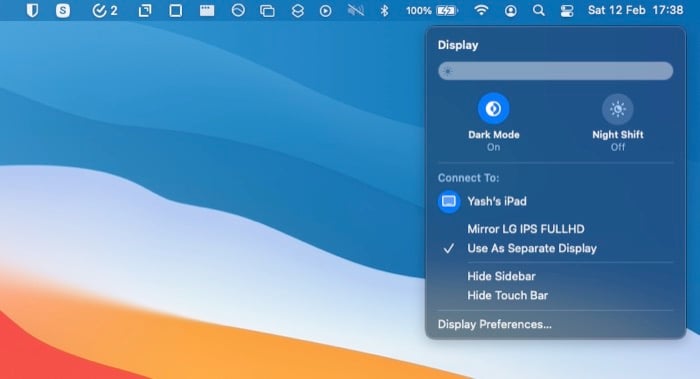 переключение режимов Sidecar на Mac