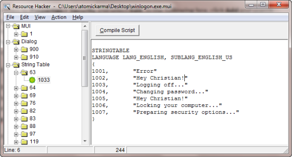 Изменение строк 1002 и 1005 в String Table для сообщения входа