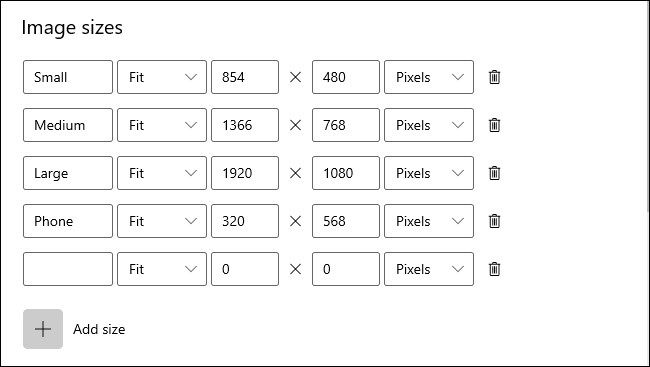 Опции «Профили размеров» в модуле PowerToys Image Resizer