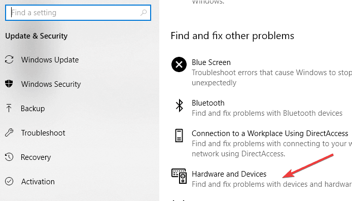 Параметры устранения неполадок в настройках Windows — Оборудование и устройства