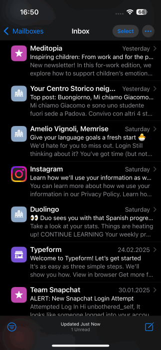 Вид нового Apple Mail с иконками контактов
