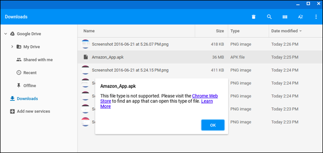 Сообщение об неподдерживаемом типе файла при попытке открыть APK из Chrome