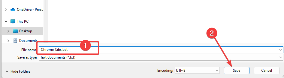 Сохранение файла с расширением .bat в Проводнике Windows