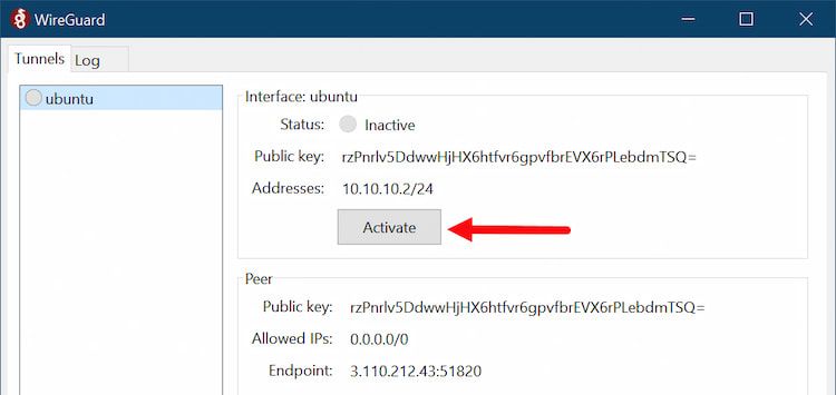 Параметры туннеля WireGuard
