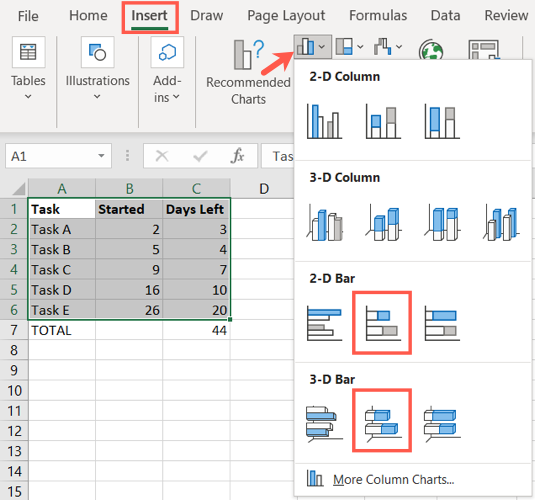 Выберите 2-D или 3-D стопочную гистограмму