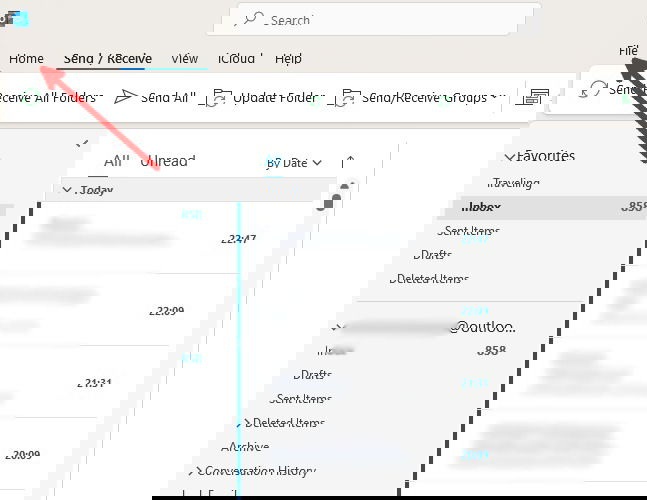 Окно Outlook в Windows — Файл