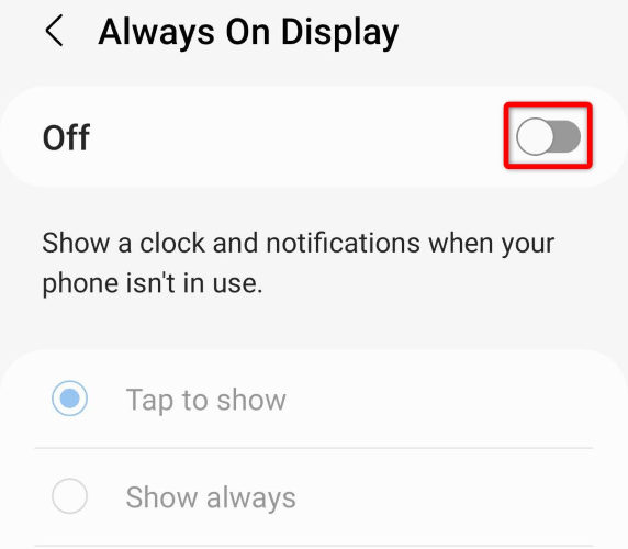 Включите переключатель AOD вверху страницы.