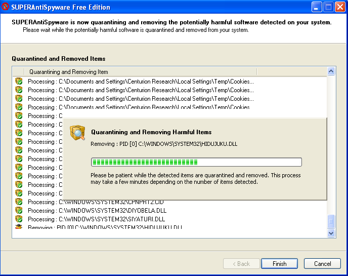 Удаление обнаруженных компонентов Advanced Virus Remover