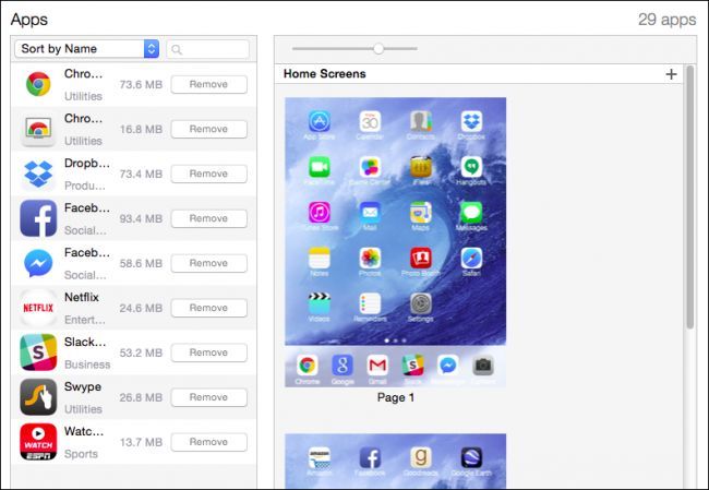 Список установленных приложений в iTunes