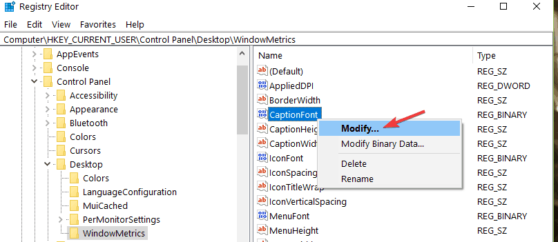 Изменение ключа шрифта в реестре