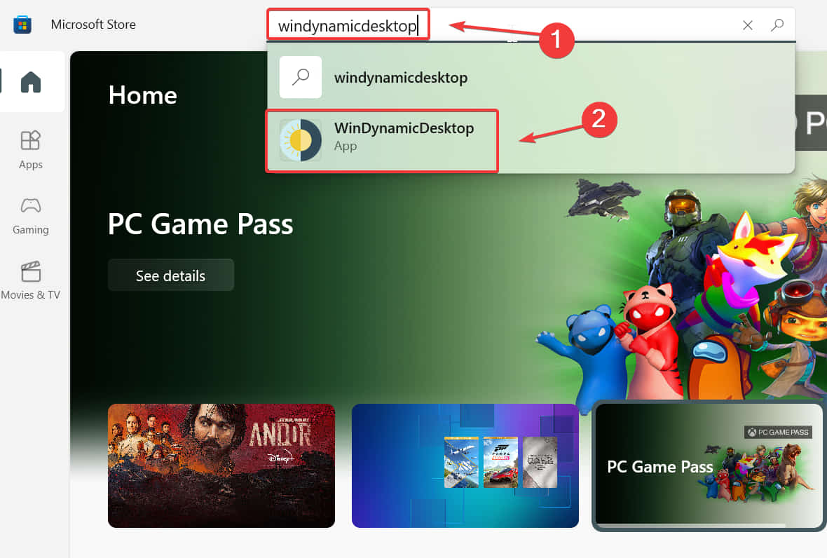 Поиск WinDynamicDesktop в Microsoft Store