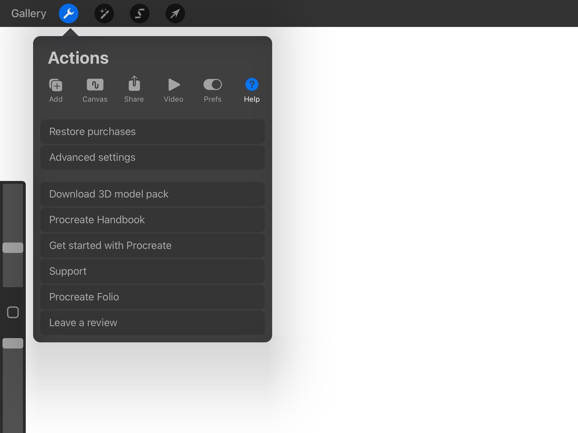 Пустой холст и опция скачивания 3D наборов Procreate