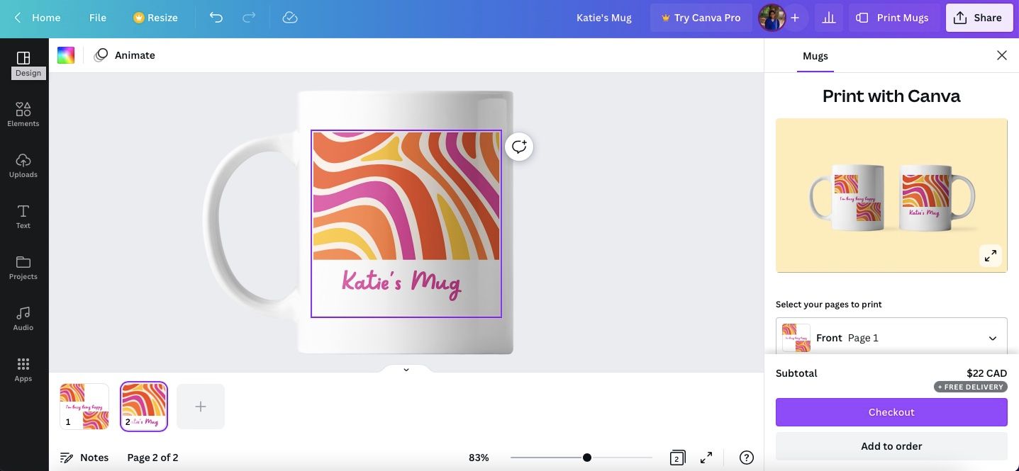 Превью дизайна кружки перед оформлением заказа