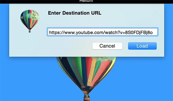 Ввод URL видео в Helium и кнопка Load