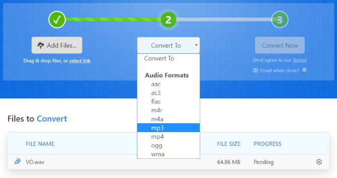 Конвертация WAV в MP3 через Zamzar