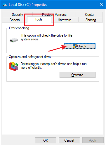 Вкладка Сервис, кнопка Проверить выделена.